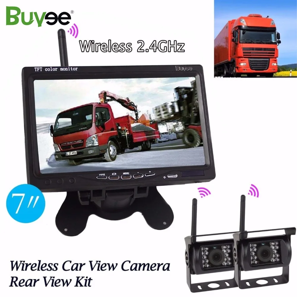 

Buyee 2 X Built-in Wireless IR Rear View Cameras + 7 inch wireless TFT LCD Car Mirror Monitor Car Parking Camera System 12V-24V