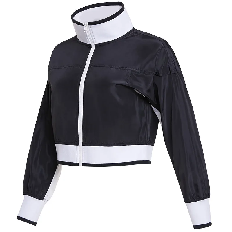 

Sports Running Yoga Jacket Women's Spliced Color Zipper Gym Sportswear Tops Autumn Winter Workout Outwear