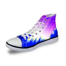 Бесшумные Дизайнерские кроссовки для девочек; Женская Повседневная Винтажная обувь с вулканизированной подошвой; обувь с высоким берцем; цвет синий, фиолетовый; парусиновая обувь на плоской подошве с 3D-принтом