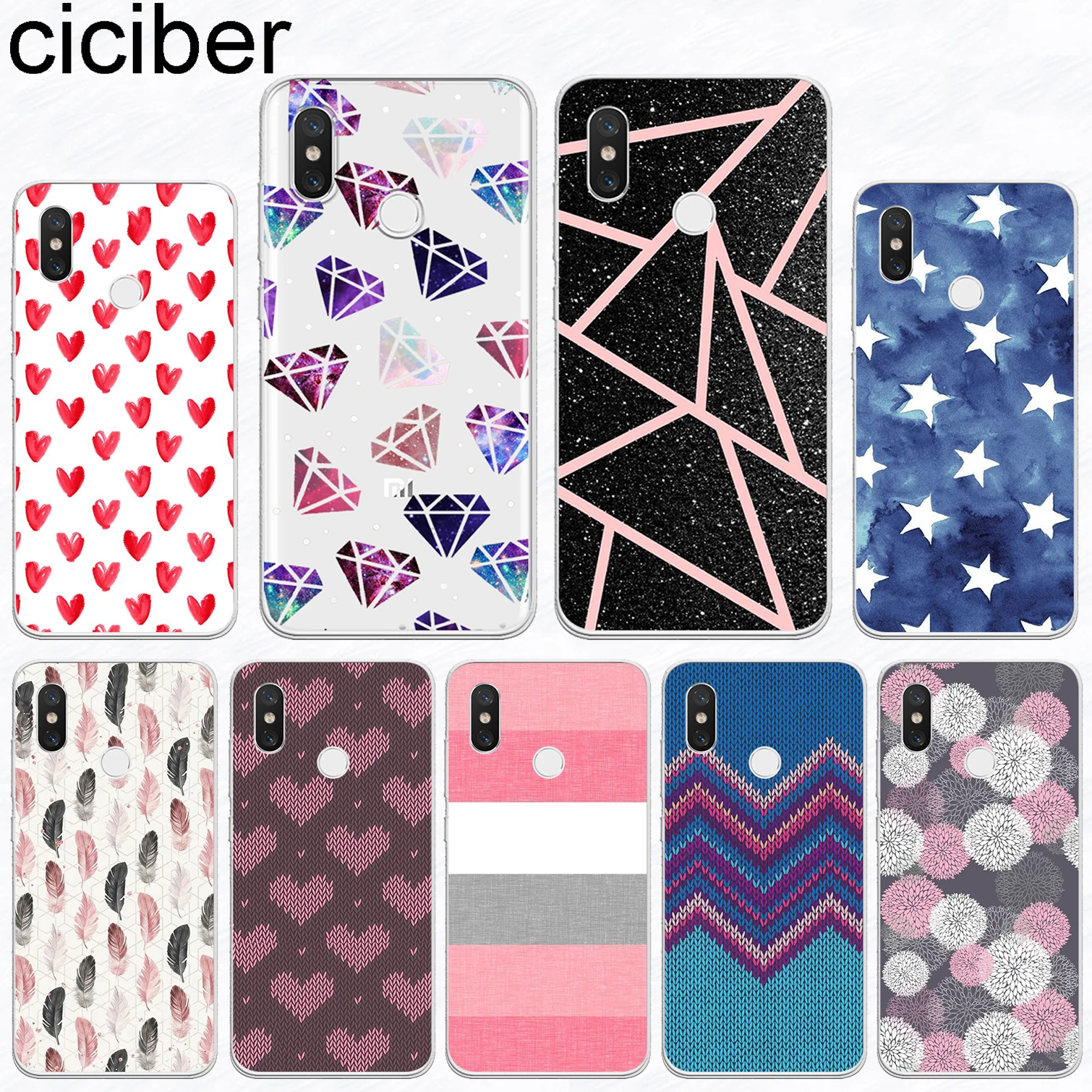 

ciciber For Xiaomi MIX MAX 3 2 1 S Pro Soft For Xiaomi A2 A1 8 6 5 X 5C 5S Plus Lite SE PocoPhone F1 Case Striped Diamond Fundas