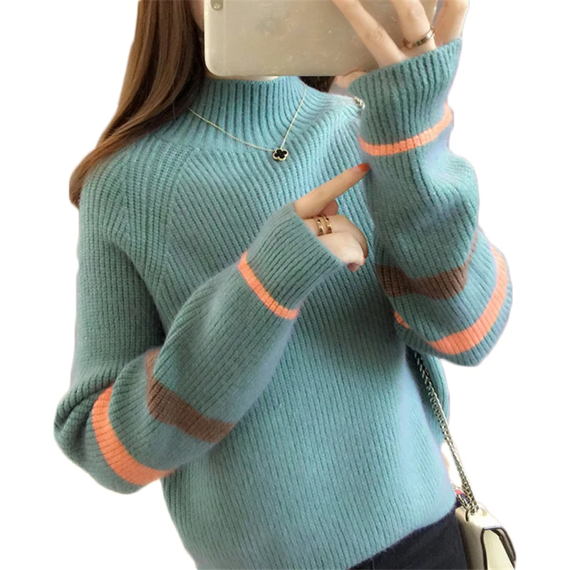 Женский трикотажный кашемировый свитер с высоким воротом, зимние теплые плотные свитера для женщин 2019, пуловеры с длинными рукавами