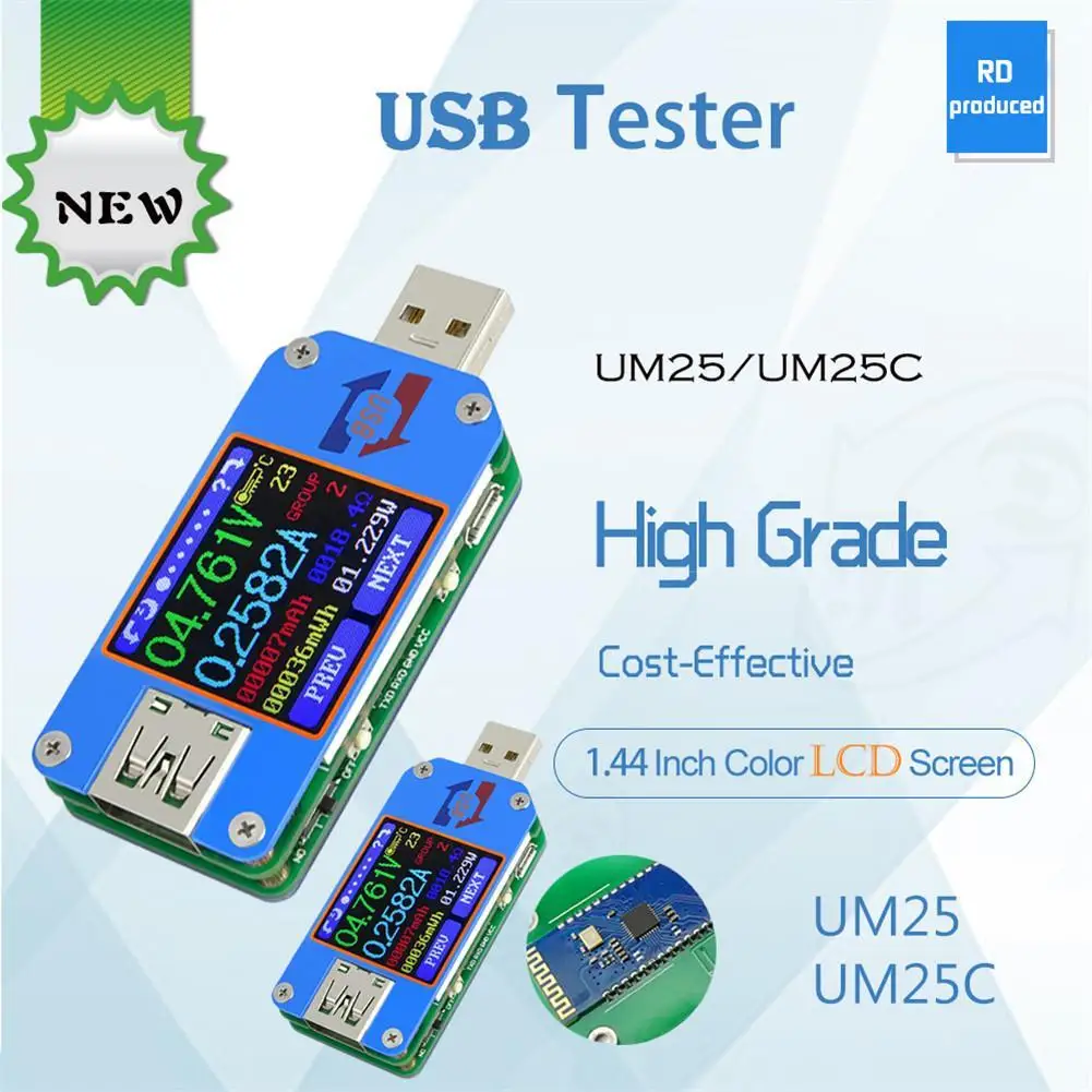 Портативный usb-тестер UM25C/UM25 Вольтметр Амперметр Измерение заряда батареи ЖК-дисплей измеритель напряжения тока измерительный инструмент