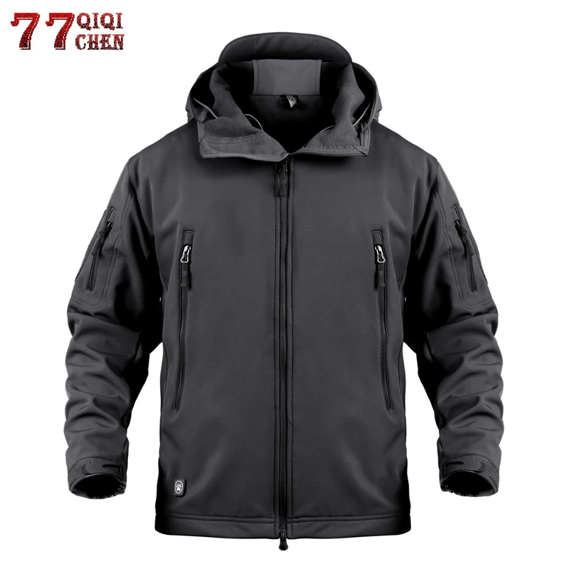 Vente Imperméable à l eau coupe vent doux Shell militaire Camouflage vestes hommes à capuche hiver chaud SoftShell tactique polaire veste de vol hommes