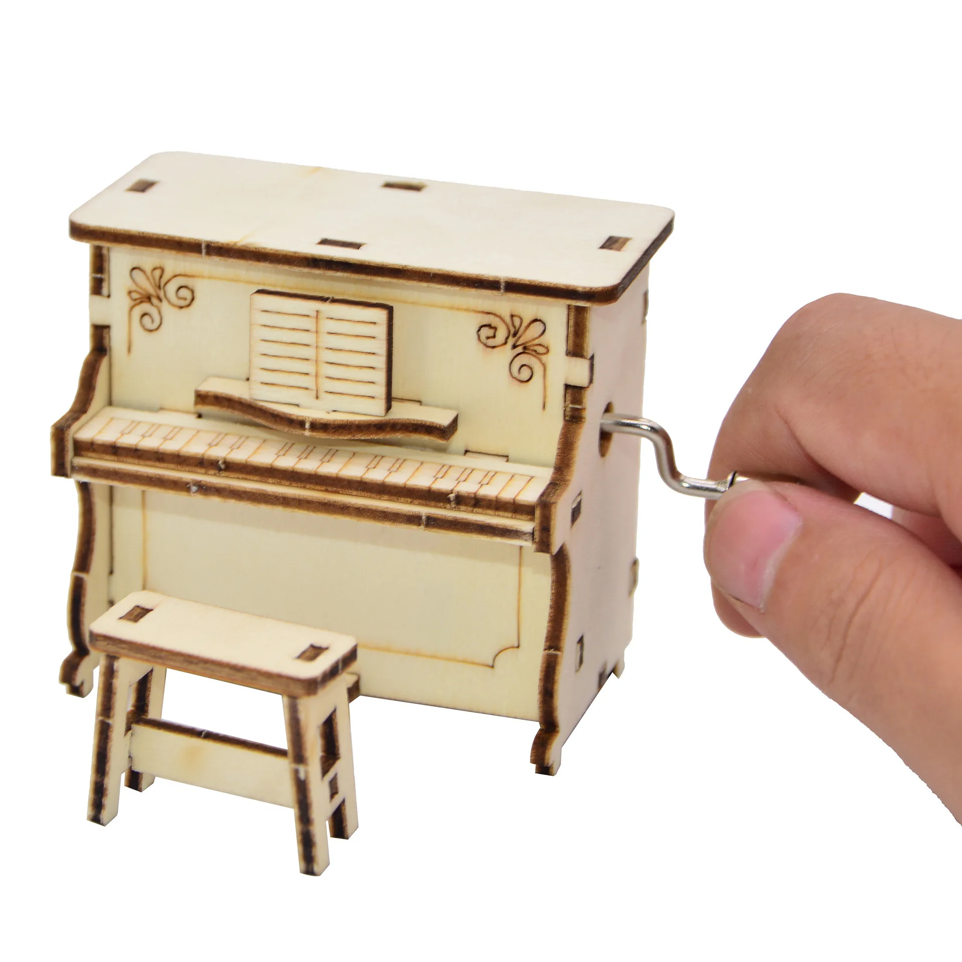 3D своими руками Деревянный конструктор ветер Music Box мини рабочего декор фортепиано стороны коленчатого музыкальная шкатулка Castle In The Sky