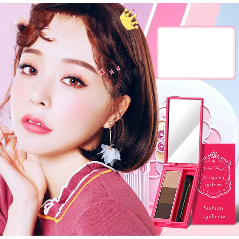 

Party queen 3 Color Eyebrow Powder Palette Cosmetic Eye Brow Enhancer Waterproof Makeup Eye Shadow With Brush Mirror Box