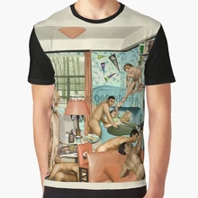 Принт по всему миру, 3D футболка, Мужская забавная футболка, его первая гей оргия, полная печать, большой принт, графическая футболка