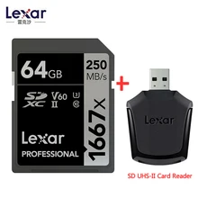 Lexar Original 1667x 250 MB/s mémoire Flash cartes sd 128GB haute vitesse V60 64GB 256GB SDXC UHS-II U3 carte pour 3D 4K(China)