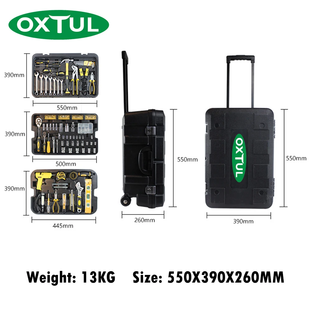 OXTUL 255 шт. набор профессиональных ручных инструментов + ящик для вращения торцевой
