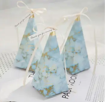 

100Pcs Pink / Blue / Gray / Green Marble Style Tower Shape Wedding Favors Candy Box Bomboniera Party Gift Box Chocolate Boxes