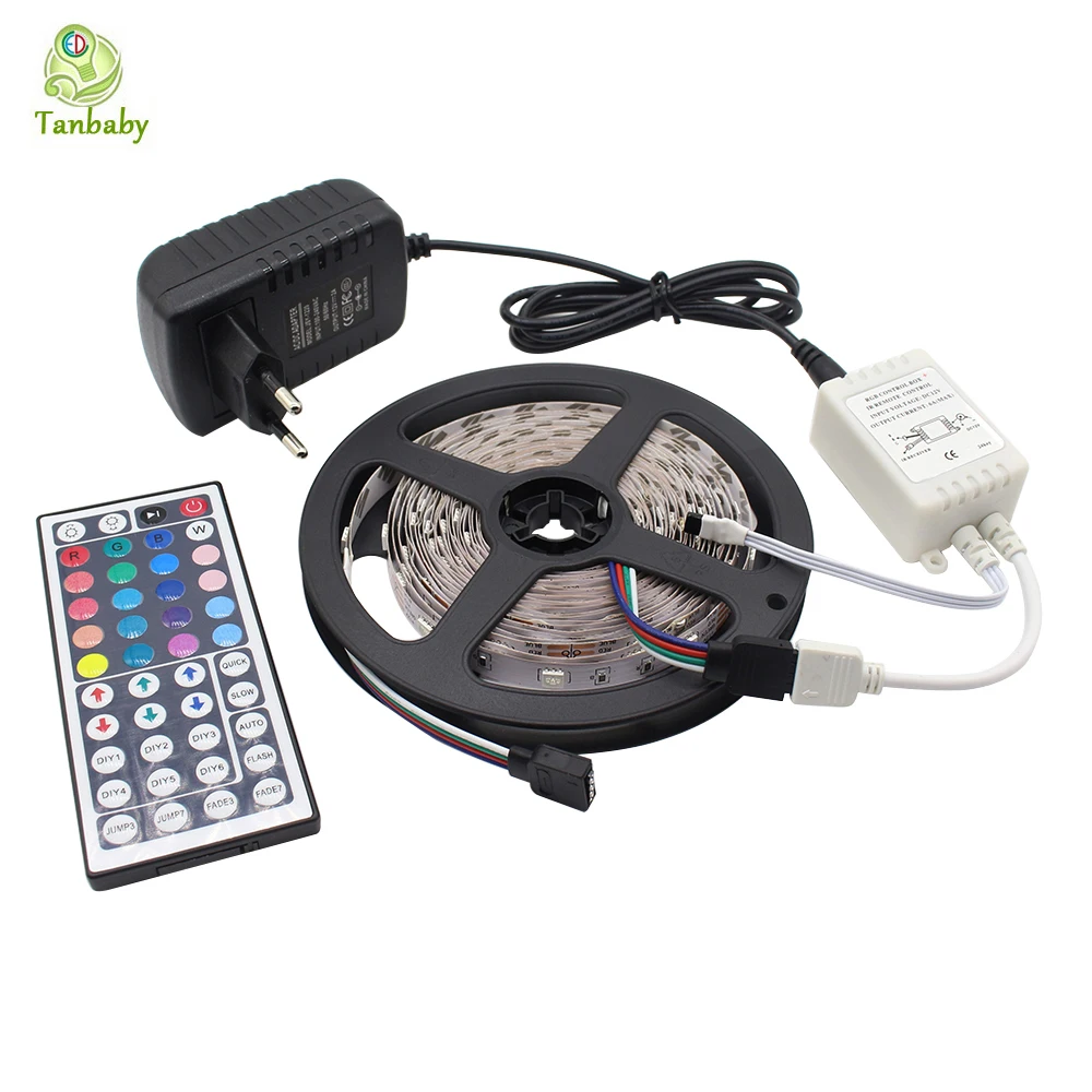 buy 5050 RGB LED Strip Light Kit 5M 150 leds DC12V Flexible Tape lighting with 44 Key LED controller and 24W Power Adapter