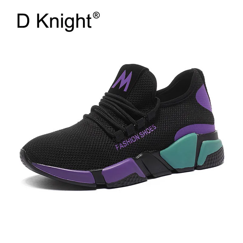 

New Fashion Summer Women's Sneakers Korean Mesh Harajuku Black Shoes For Woman Lace Up Block Colors Students Casual Sports Shoes