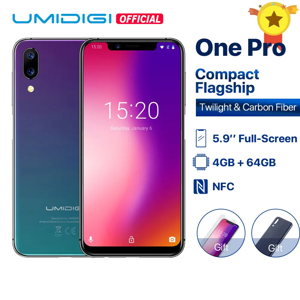 UMIDIGI One Pro 5," Андройд 8,1 мобильный телефон беспроводная зарядка 15W 4 ГБ 64 ГБ P23 восьмиядерный смартфон 12MP+ 5MP двойной 4Г NFC глобальная версия компактный флагман+сумерки