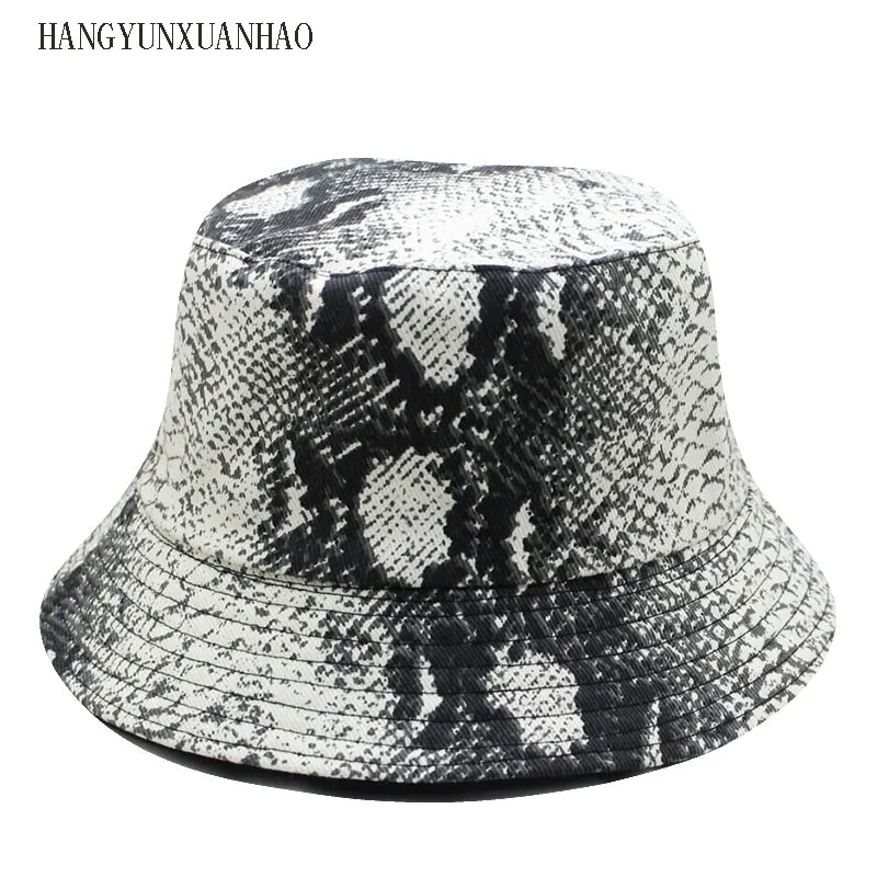 

2019 NEW FASHION Unisex Adult Double Sided Wear Snake Grain Fisherman Hat Sunscreen Outdoors Cap hot Free Shipping