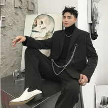 S-6XL! осень и зима мужской популярный костюм с логотипом Модный ассиметричный свободный тренд толстый костюм пальто