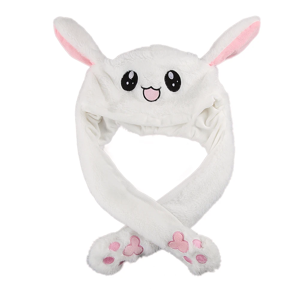 Популярная зимняя Милая шапка-ушанка с кроликом из мультфильма для девочек, фланелевая шапка с воздушной сумкой, игрушечная ушанка с ушками кролика из мультфильма - Цвет: white
