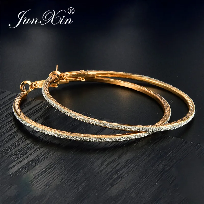 JUNXIN Black/Gold/Silver Color Matte Big Circle Hoop Earrings For Women Men Hip Hop Party Round Large Scrub Earrings Female Male - Image 6