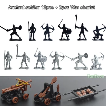 

12Pcs Roman Soldier + 2pcs Ancient chariot Model dolls Action Figures Toys Kit DIY Medieval Warrior Model 5-7cm height