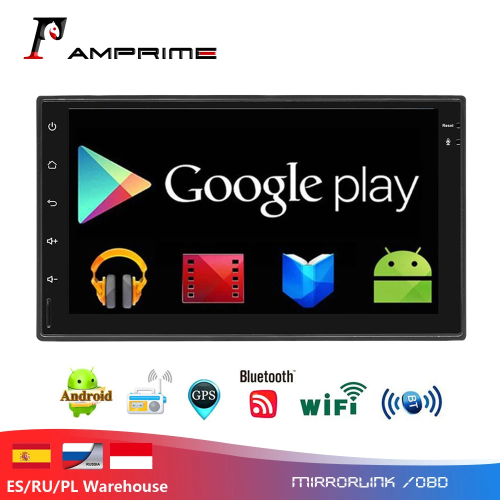 AMPrime Android 7 ''сенсорный 2din автомобильный Радио плеер gps навигация Универсальный 2 Din WiFi Bluetooth Радио стерео автомобильный мультимедийный плеер