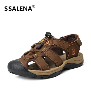 

Mens Summer Sandals Genuine Leather Slippers Outdoor Beach Men Casual Shoes Male Rubber Sole Sandals Plus Size 38-47 A874