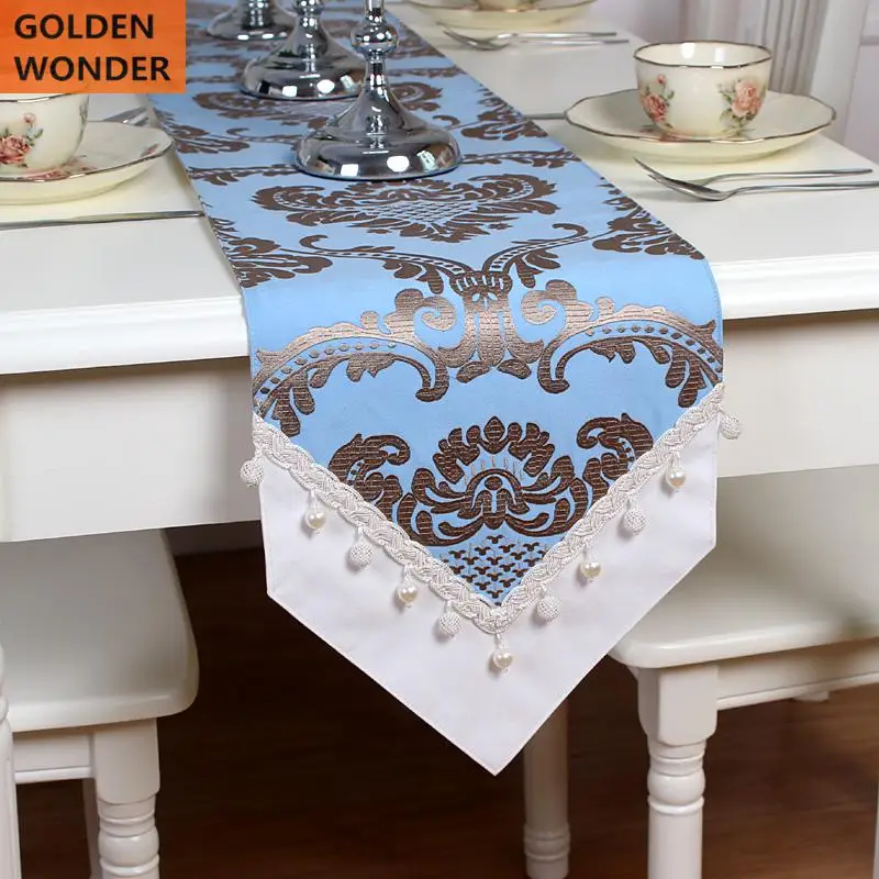 New European Style Modern Tablecloth Satin Embroidery Cloth Customized Table Runners
