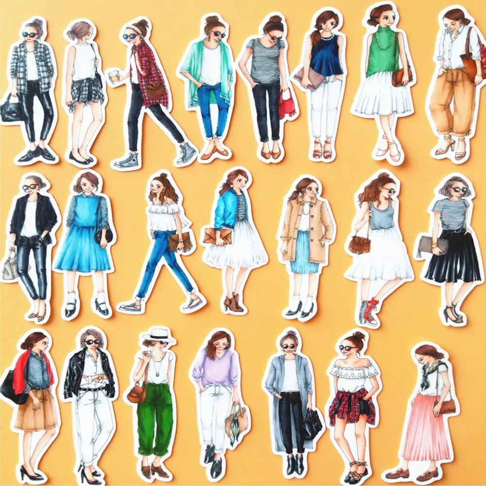 

36pcs/pack Fashion Girl Stickers DIY Scrapbook Paper Sticker Journal Photo Diary Decorations Planner Adhesive Sticker Stationery