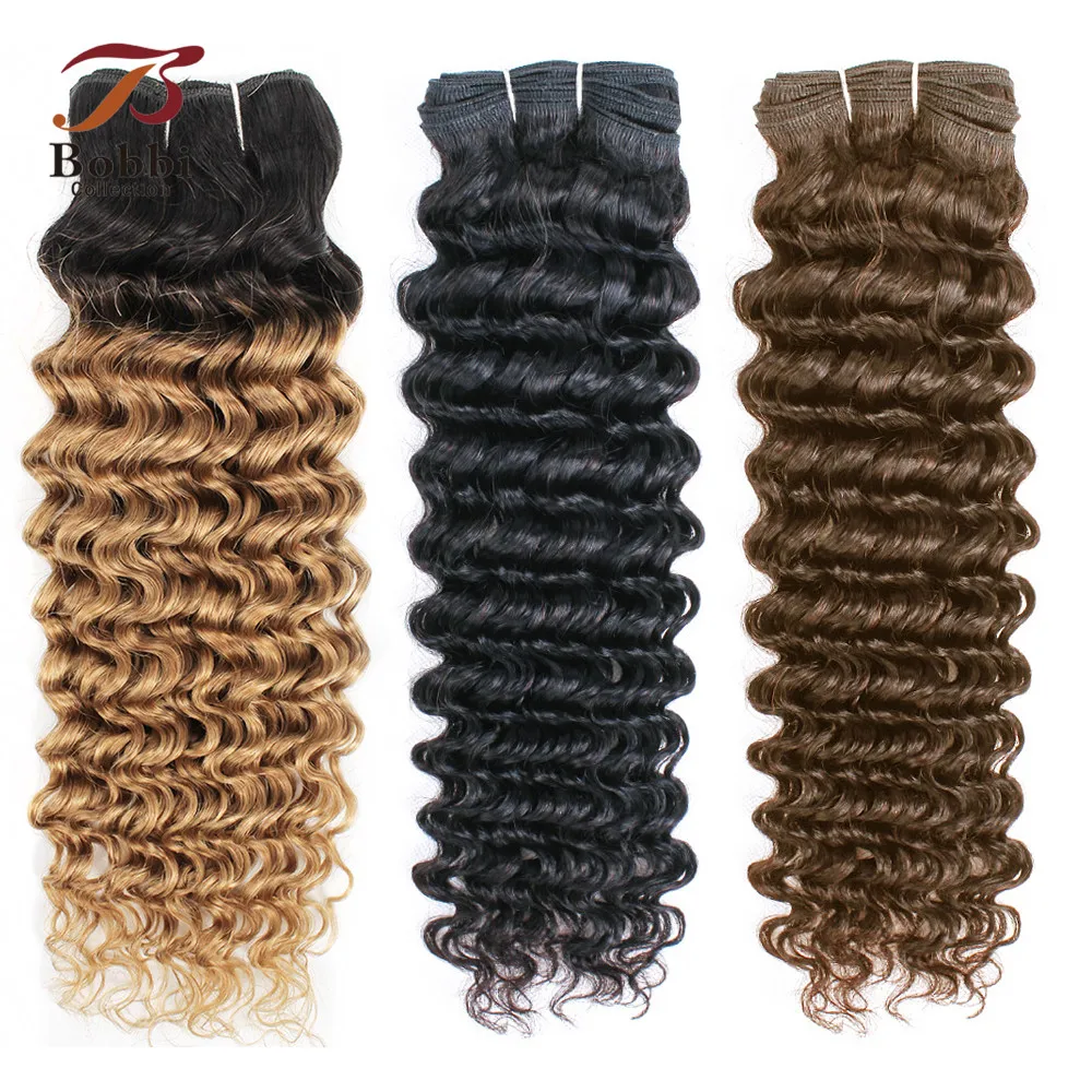 

Bobbi Collection 1 Bundle T 1B 27 Ombre Honey Blonde Pre-Colored Brazilian Deep Wave Hair Weave Dark Brown Non Remy Human Hair