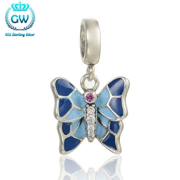 

Sterling Silver Jewelry Enamel Butterfly Charms With Rhinestone Bracelets Bangles Silver 925 Friendship Beads S255