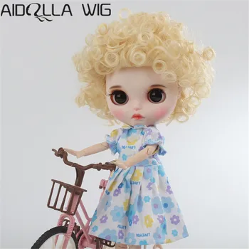 

Finished Wigs for Blyth Fit for Head Circumference 25cm High Temperature Wire Short Curly Khaki Wigs