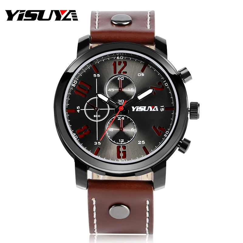 

Top Brand YISUYA Mens Watch Genuine Leather Quartz Watch Military Male Sports Outdoor Wrist Watch Relogio Masculino Montre Homme