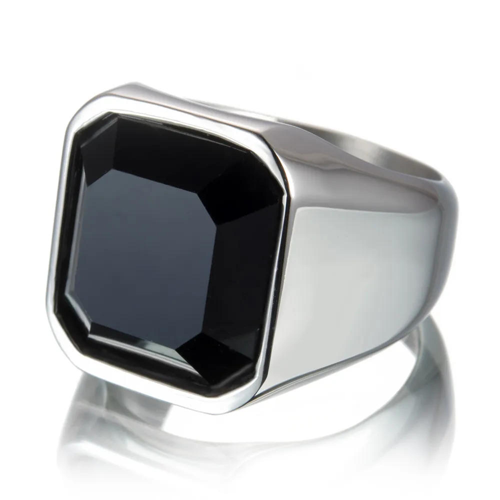 Размер 8~ 13 Полировка черный камень кольцо 316L ювелирные изделия из нержавеющей стали крутая полировка простой квадратный коктейльное кольцо