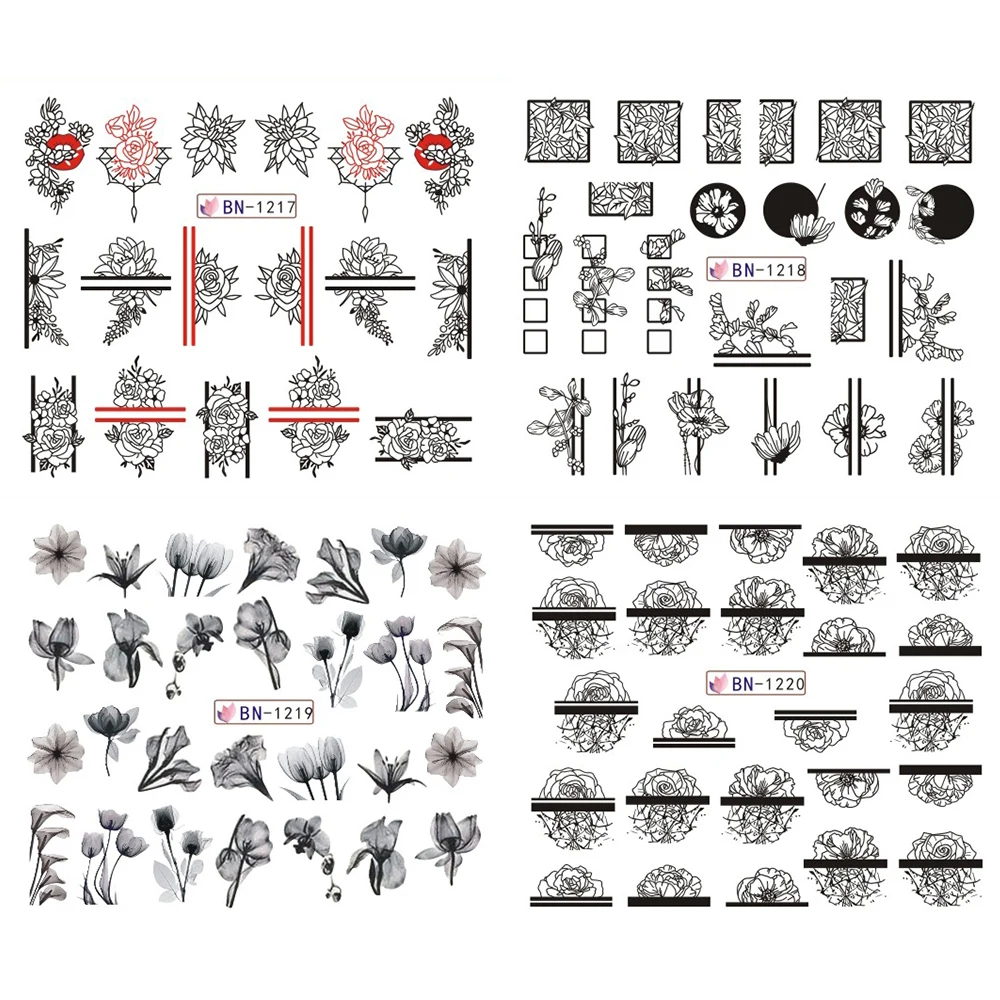 12 видов конструкций дизайн ногтей слайдер черный кружевной цветок полный обертывание стикер переводная Наклейка Декор лак Маникюр тату LABN1213-1224-2