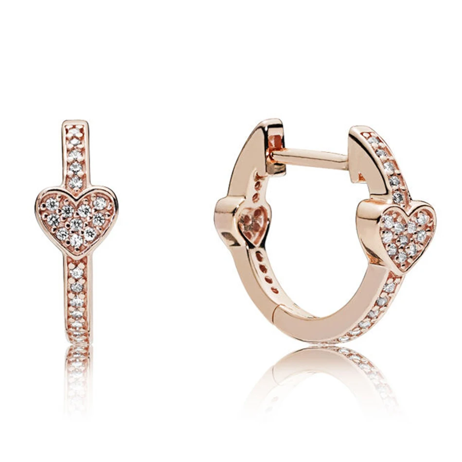 

Authentic 925 Sterling Silver Earring Rose Alluring Hearts Crystals Stud Earrings For Women Wedding Gift fit Lady Jewelry