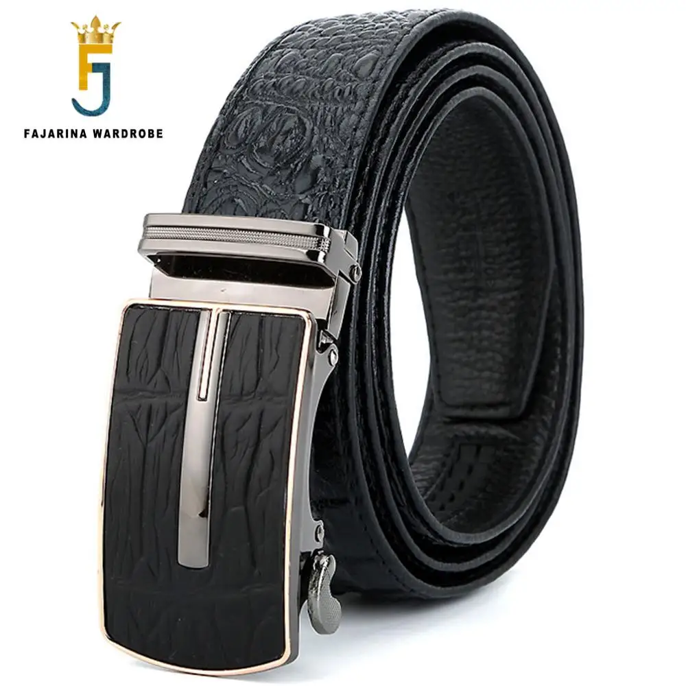 

FAJARINA Brand Mens Genuine Leather Automatic Belts Men's Quality Alligator Pattern Cowhide Casual Belt Men 3.5cm Width N17FJ42
