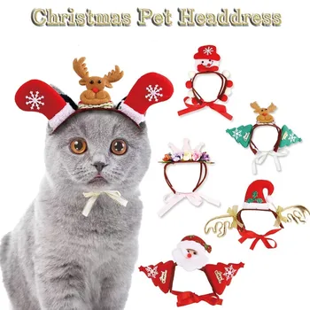 

Pet Christmas Headwear Cute Antlers Headdress Snowman Elk Puppy Cat Dog Hat Reindeer Cosplay Pet kitty Hair Band Pet accessories