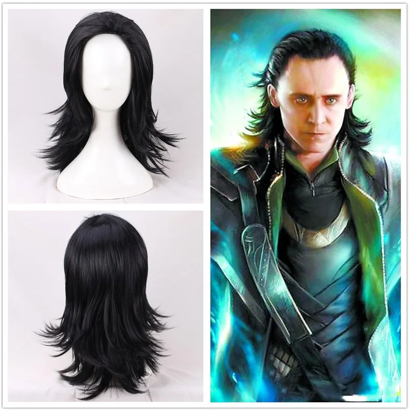 Cosroad Мстители Тор косплей парик Локи длинные черные волосы костюмы для взрослых Хэллоуин Вечерние - Цвет: Loki