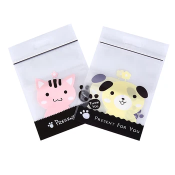 

50Pcs/lot Candy Baking Cute Cat Dog Frosted Stand Up Cookie Zip Lock Bag Plastic Packaging For Food Tea