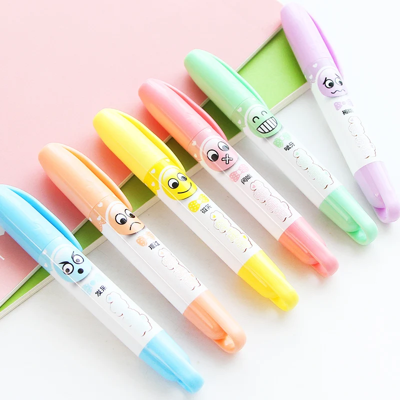 

6pcs/lot Excellent South Korea stationery cute face highlighter pen color fragrance control mark students highlight pen