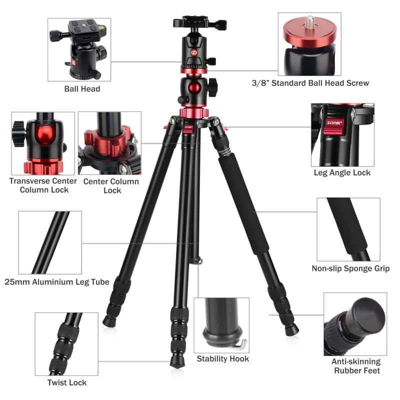 ZOMEI M8 Camera Tripod Portable Monopod Overhead -3