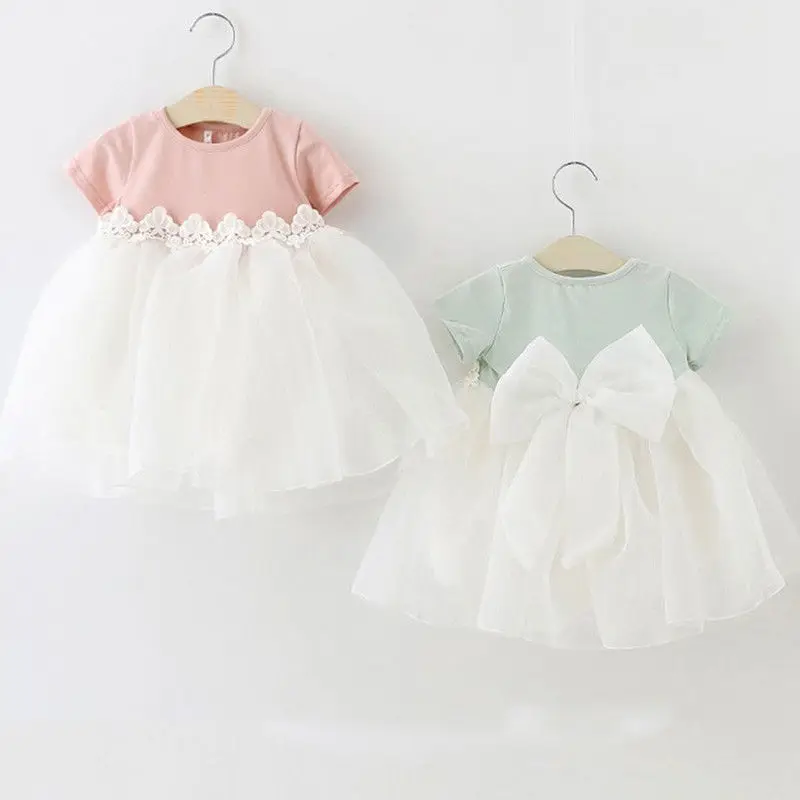 

Kids Baby Girls Dress Lace Floral Party Dress Sleeve Bowknot Clothes