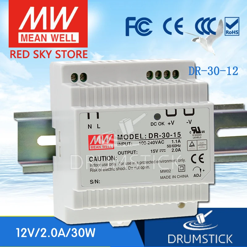 MEAN WELL DR 30 12 12V 2A meanwell DR 30 24W Single Output Industrial ...