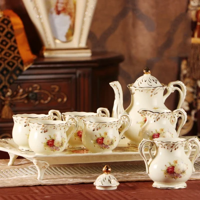 Европейский роскошный дворец керамический кофейник ложка набор орнамент украшение дома английский послеобеденный чай лоток высокого класса свадебный подарок - Цвет: style5