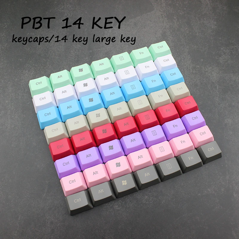 

Mechanical Keyboard PBT Keycaps 14 Key Large Key Position OEM Height Color Laser Carving Purple Mint Green Powder Blue Yellow