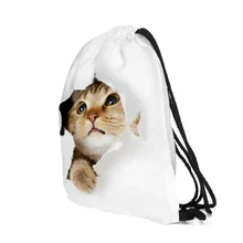 20PCS / LOT Women Creative Drawstring Bag Escolar Cat 3D Printing Man Bags Large Capacity Pouch Travel Backpack