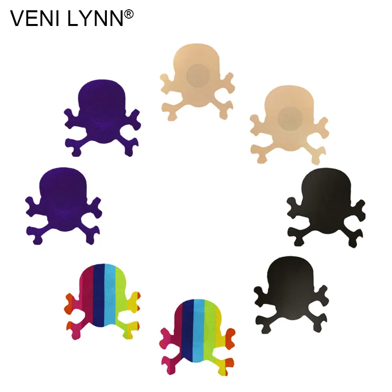 VENI LYNN 4 Pairs Skull Pasties Head Crossbone Shape Disposable Nipple Stickers Breast Petals Boob for Women Bust | Женская одежда