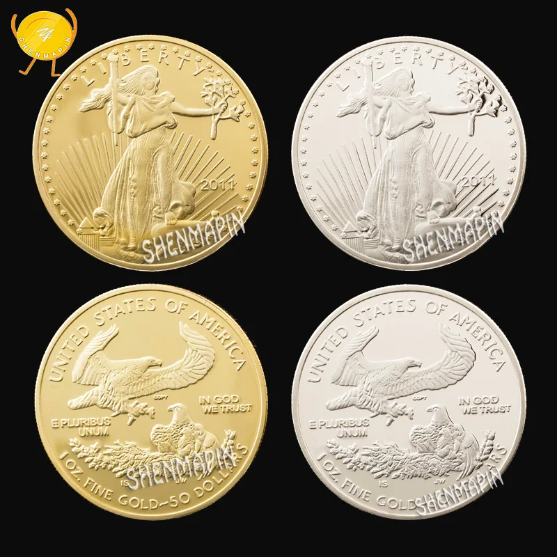 

2011 Statue of Liberty Commemorative Coin 1 oz Fine Gold Silver 50 Dollars Coins Collectibles United States Challenge Coin