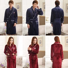 Lovers Dress for Men and Women Warm Super Soft Flannel Coral Fleece Long Bath Robe Mens Kimono Bathrobe Male Dressing Gown Robes