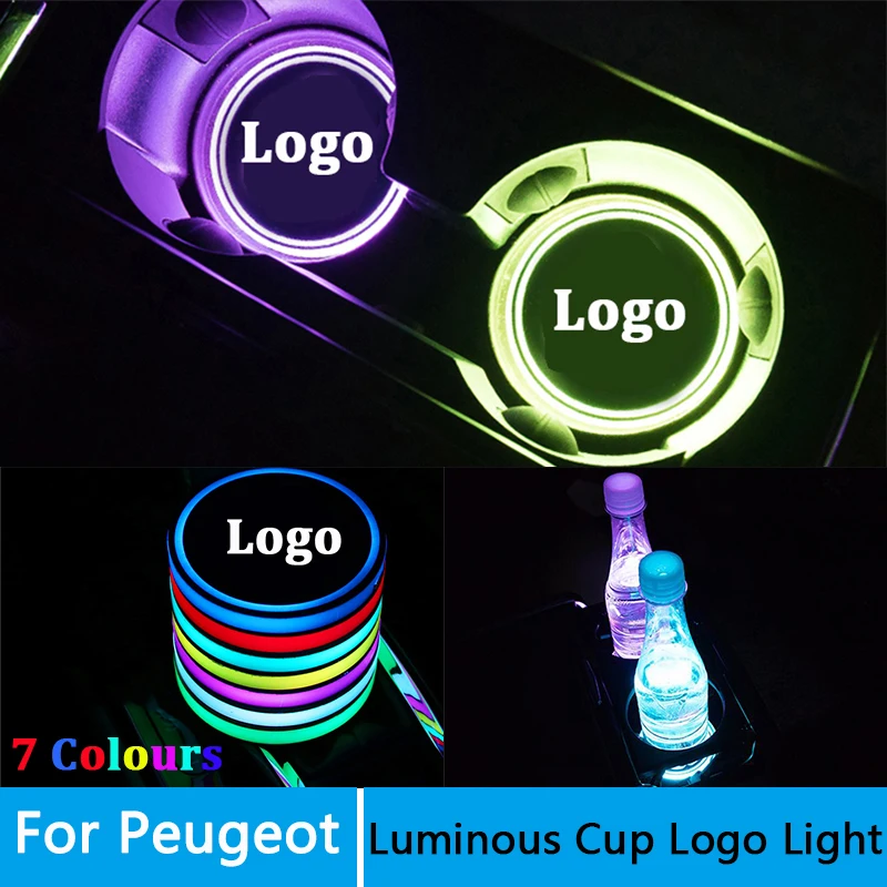 2 Pcs Led Car Logo Cup lights For Peugeot 2008 3008 208 206 207 307 508 Partner Manager light Luminous Coaster Accessories | Автомобили и