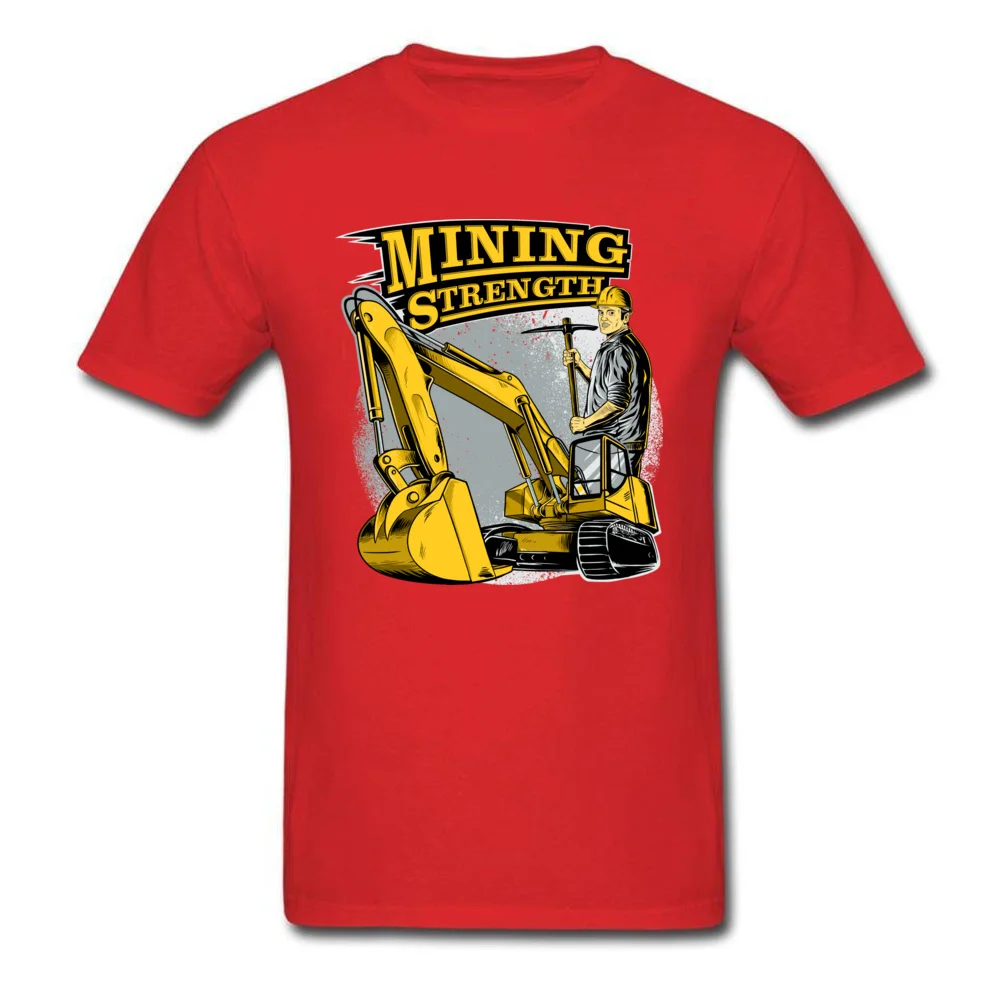 Mining Strength Excavator Young New Arrival Tops Shirt Round Collar Summer Pure Cotton T Shirt comfortable Tops Shirts Mining Strength Excavator red