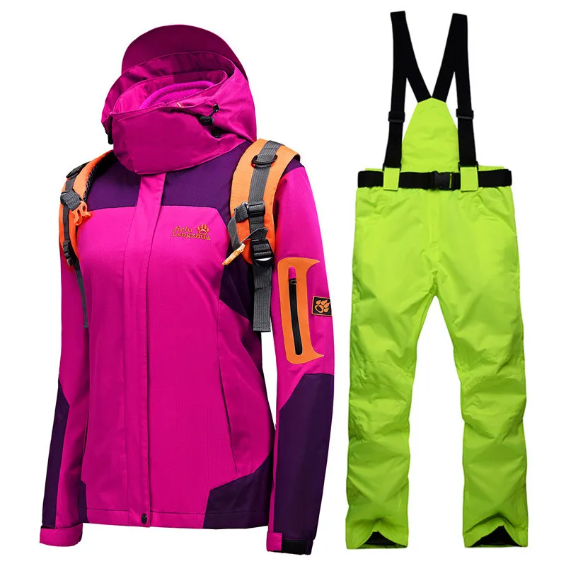 Traje de esquí de Invierno para mujer marca 2018 chaqueta de esquí de alta calidad y pantalones de nieve Cálido impermeable a prueba de viento esquí y snowboard trajes