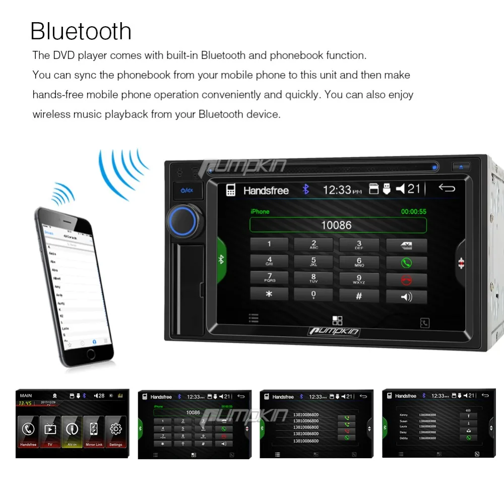 Excellent Pumpkin 2 Din 6.2" Touchscreen WINCE OS Car Radio DVD Player Support MP4 MP5 HD 1080P Video Audio FM/AM RDS Radio Player 10